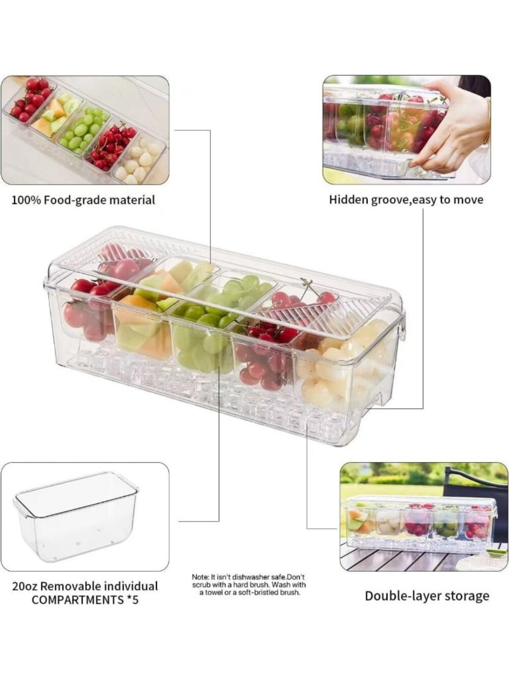 Chilled Condiment Caddy Set with Stackable Containers, 5 Spoons & Clips - Picture 3 of 8